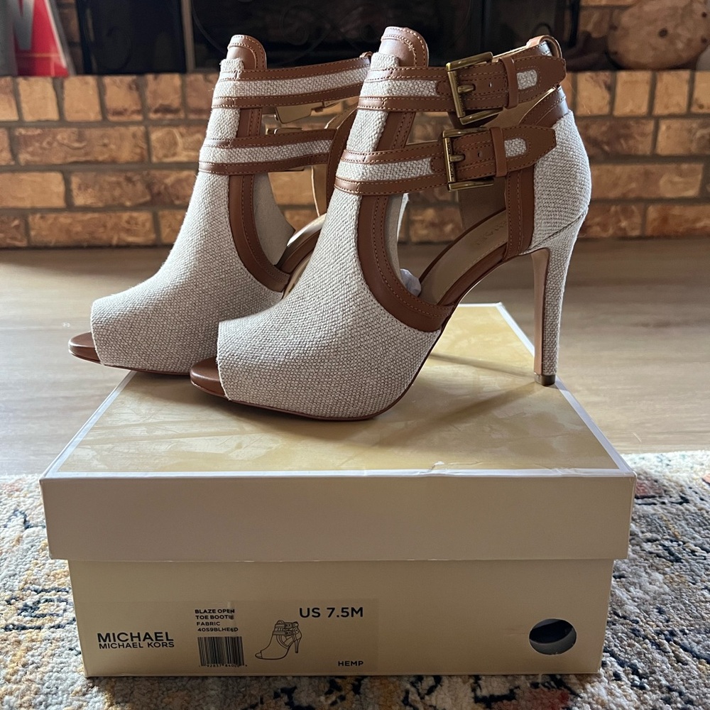 Michael Kors Hemp and Tan Heels with Double Ankle Strap